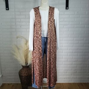 CL🚨 LuLaRoe Marled Cardigan Duster Vest size Medium Brown Cream Gray